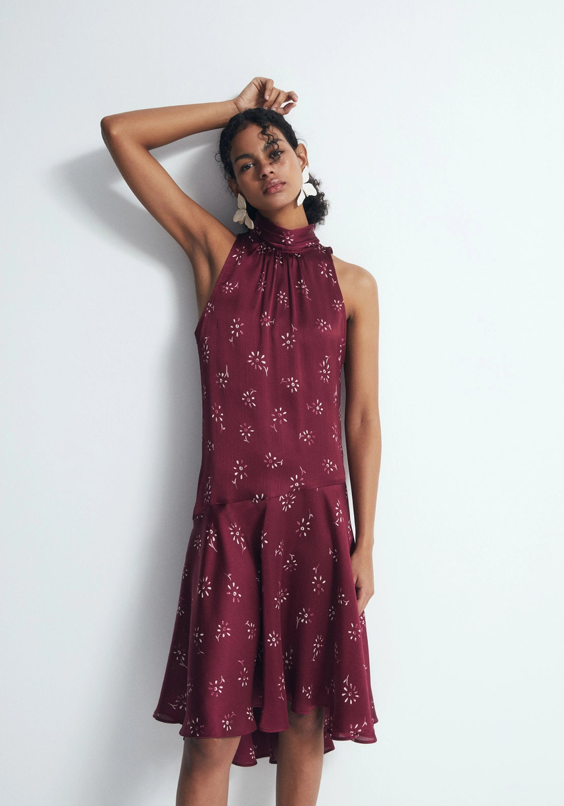 Printed Halterneck Dress - Red