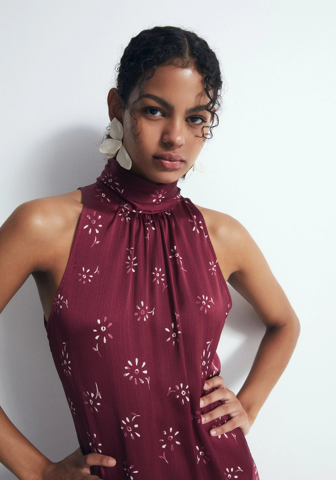 Printed Halterneck Dress - Red