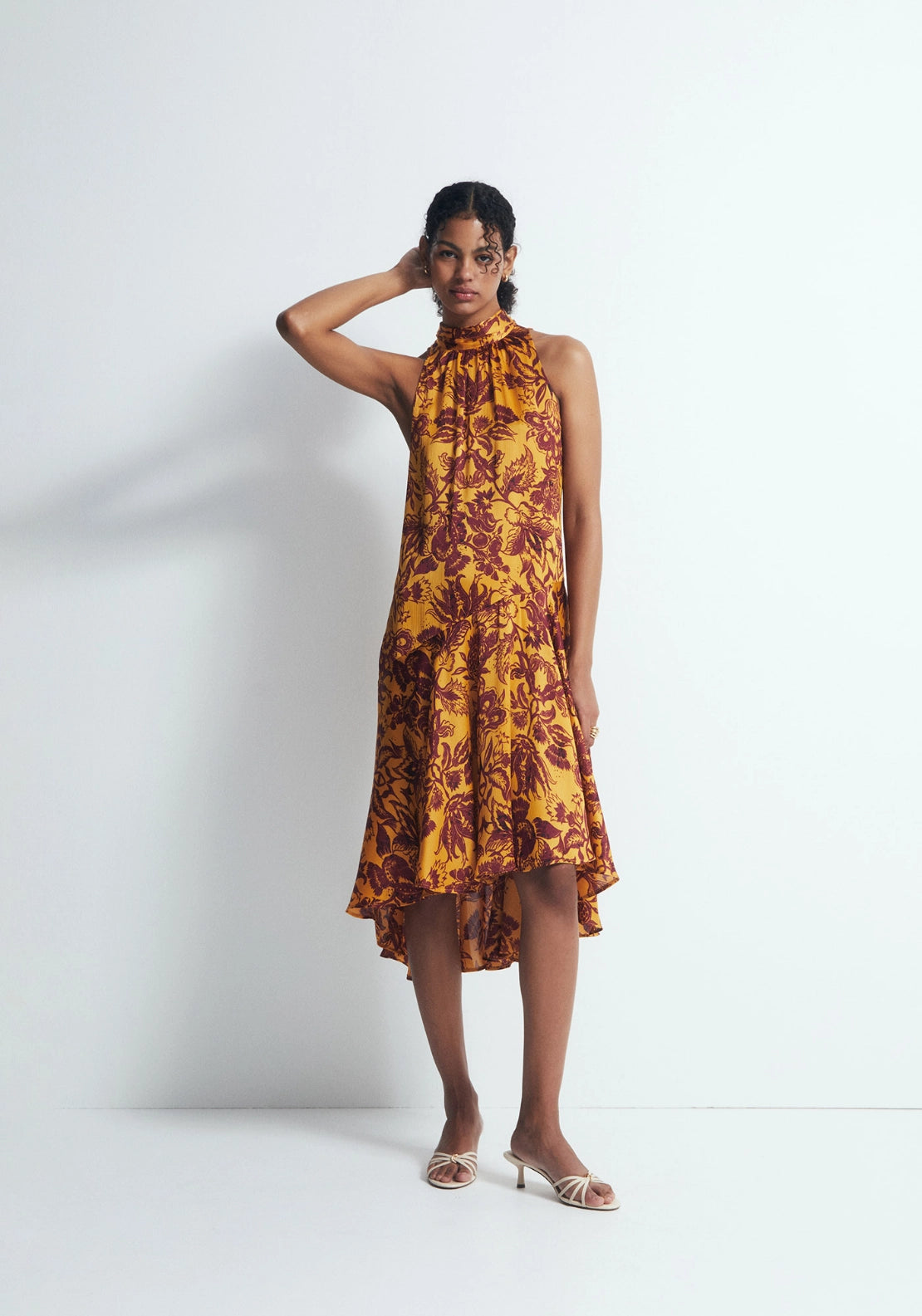 Printed Halterneck Dress - Yellow