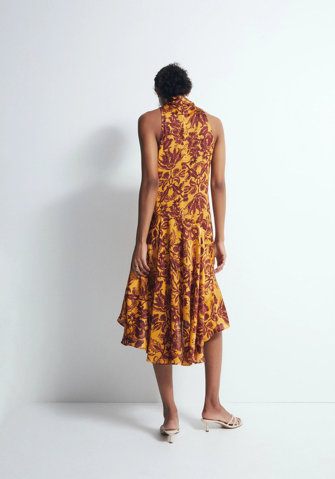 Printed Halterneck Dress - Yellow