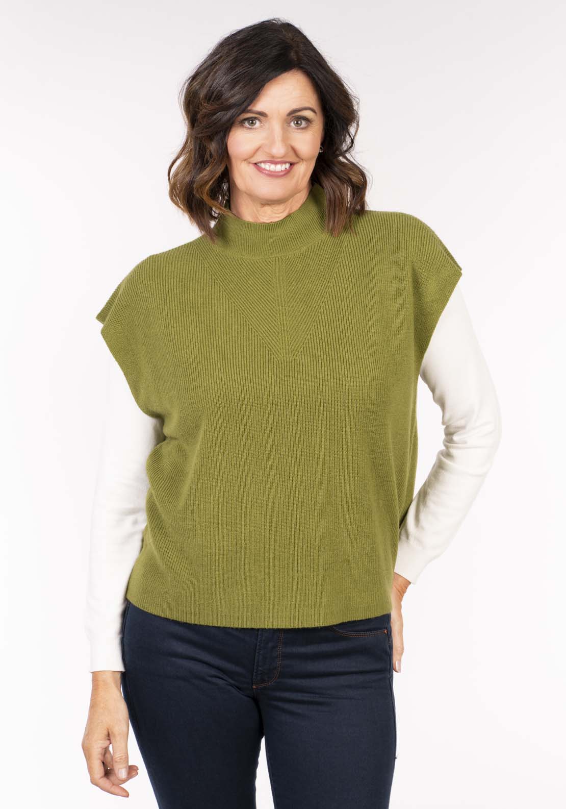 Tea Lane Knit Gillet - Green 1 Shaws Department Stores