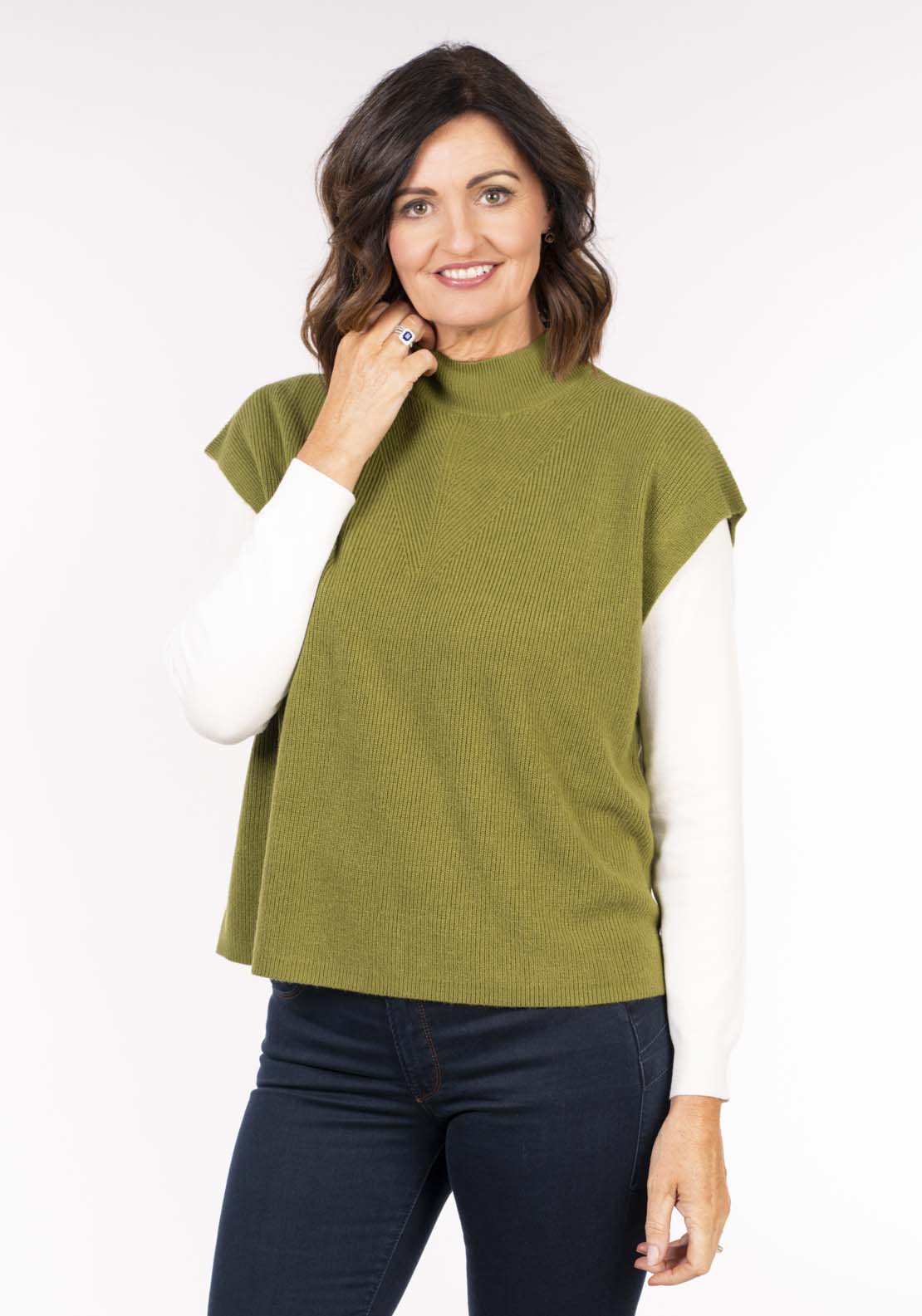 Tea Lane Knit Gillet - Green 2 Shaws Department Stores