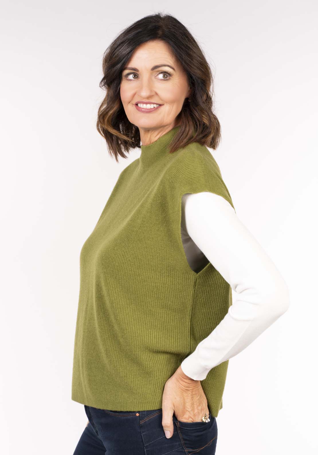 Tea Lane Knit Gillet - Green 3 Shaws Department Stores