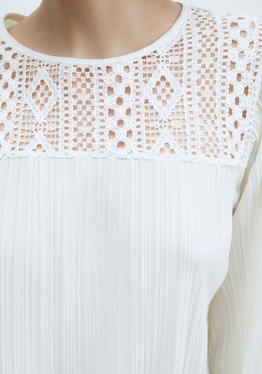 Sfera Pleated Romantic Long-Sleeved Top - White 2 Shaws Department Stores