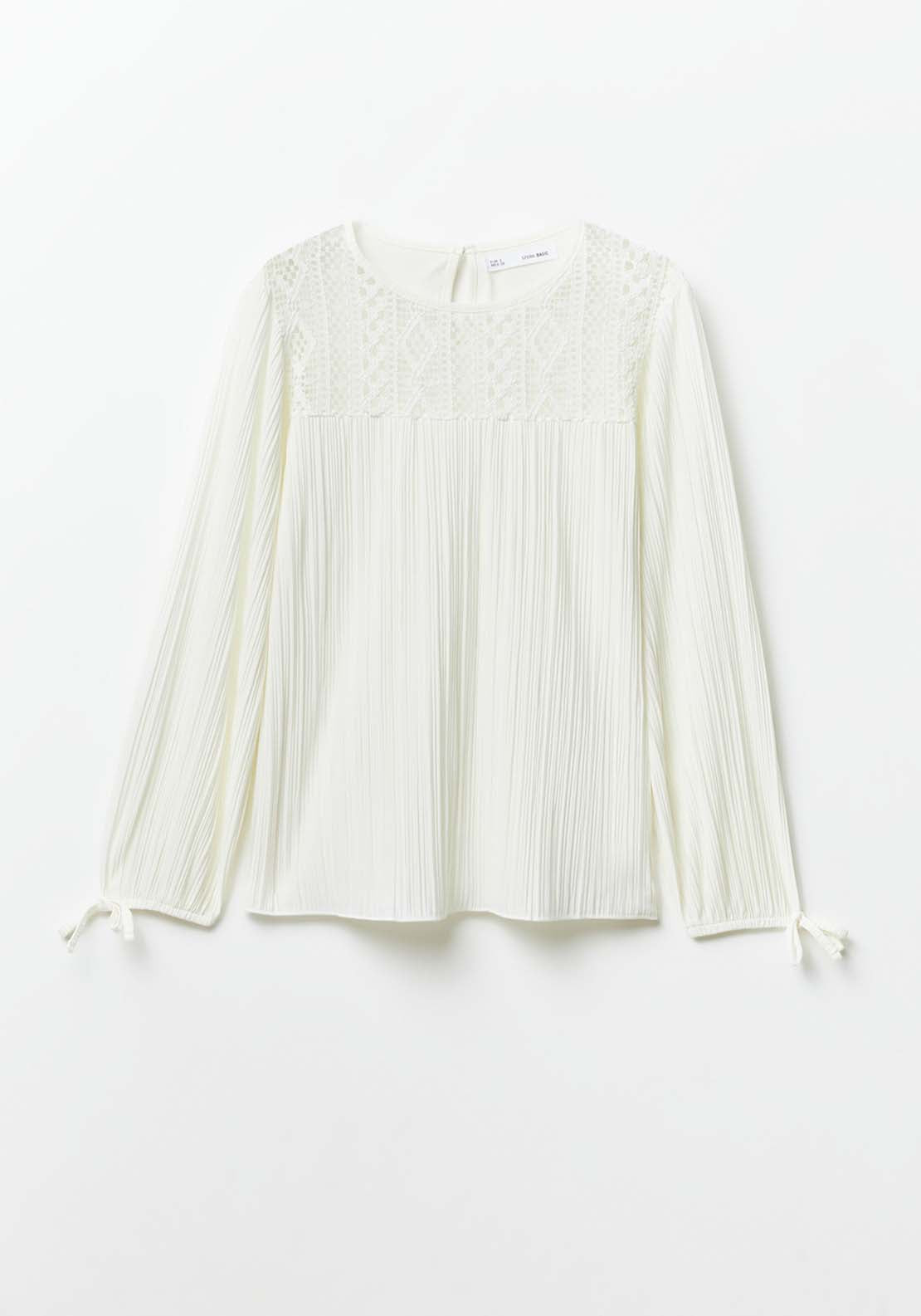Sfera Pleated Romantic Long-Sleeved Top - White 5 Shaws Department Stores