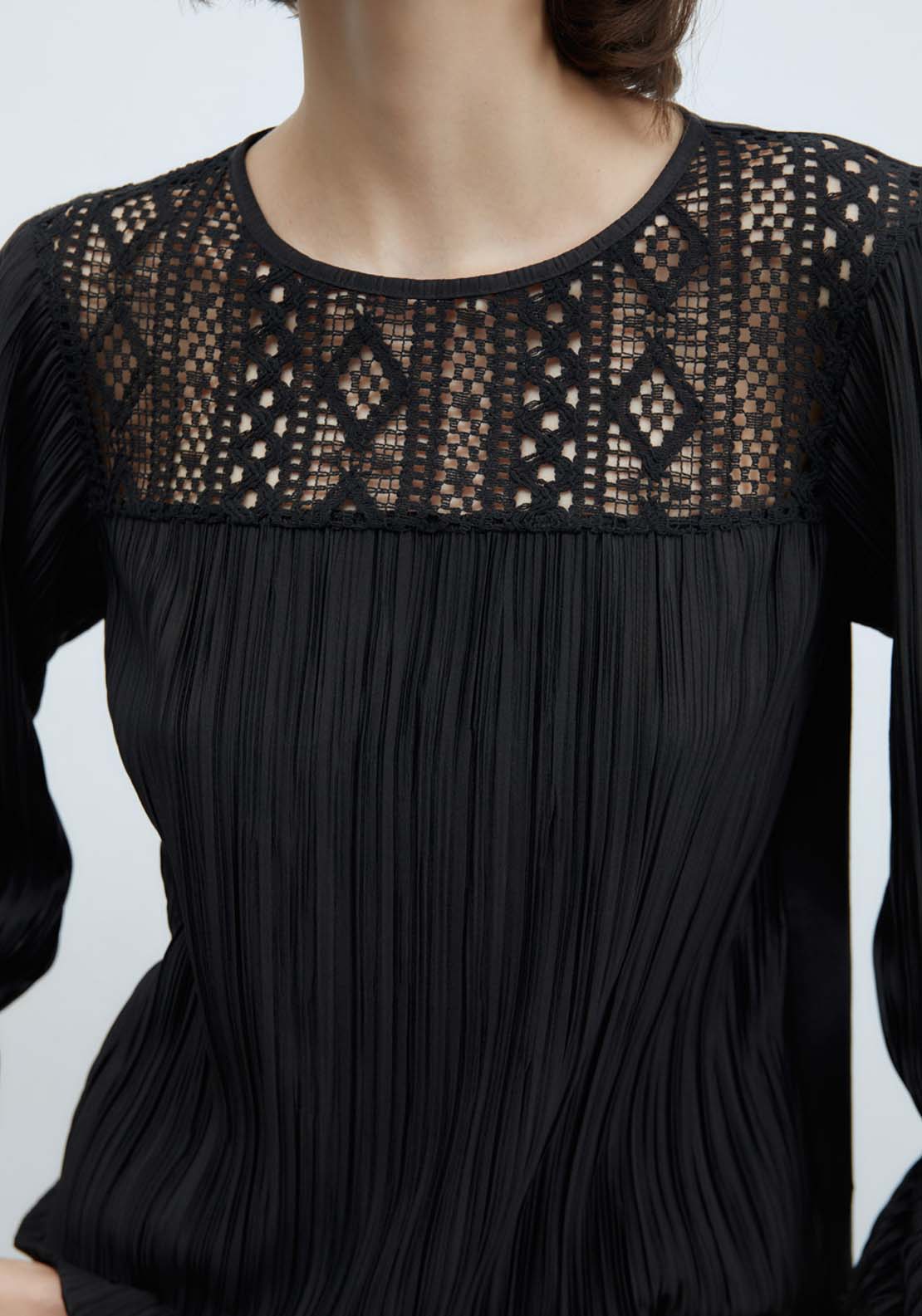 Sfera Pleated Romantic Long-Sleeved Top - Black 5 Shaws Department Stores