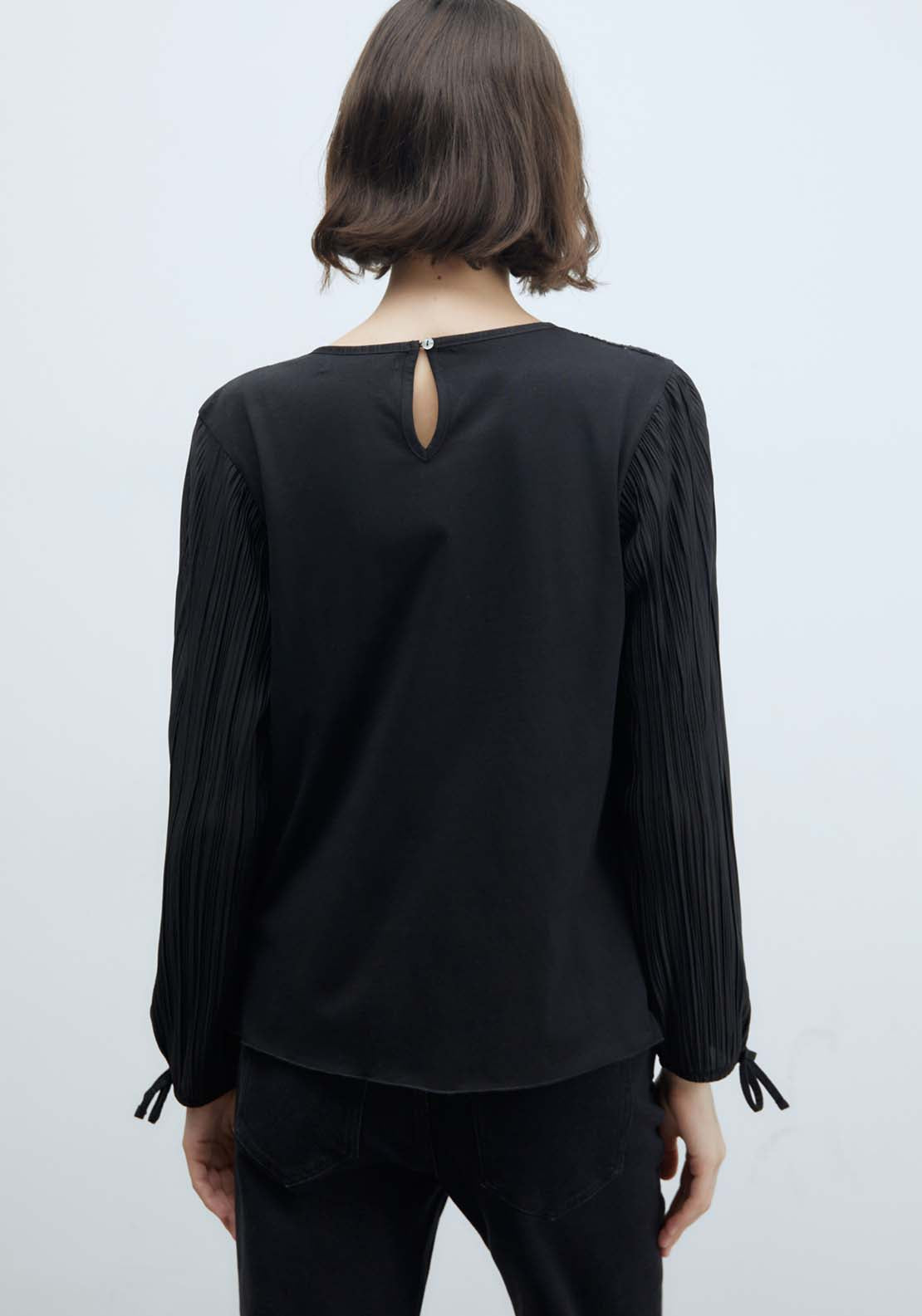 Sfera Pleated Romantic Long-Sleeved Top - Black 4 Shaws Department Stores
