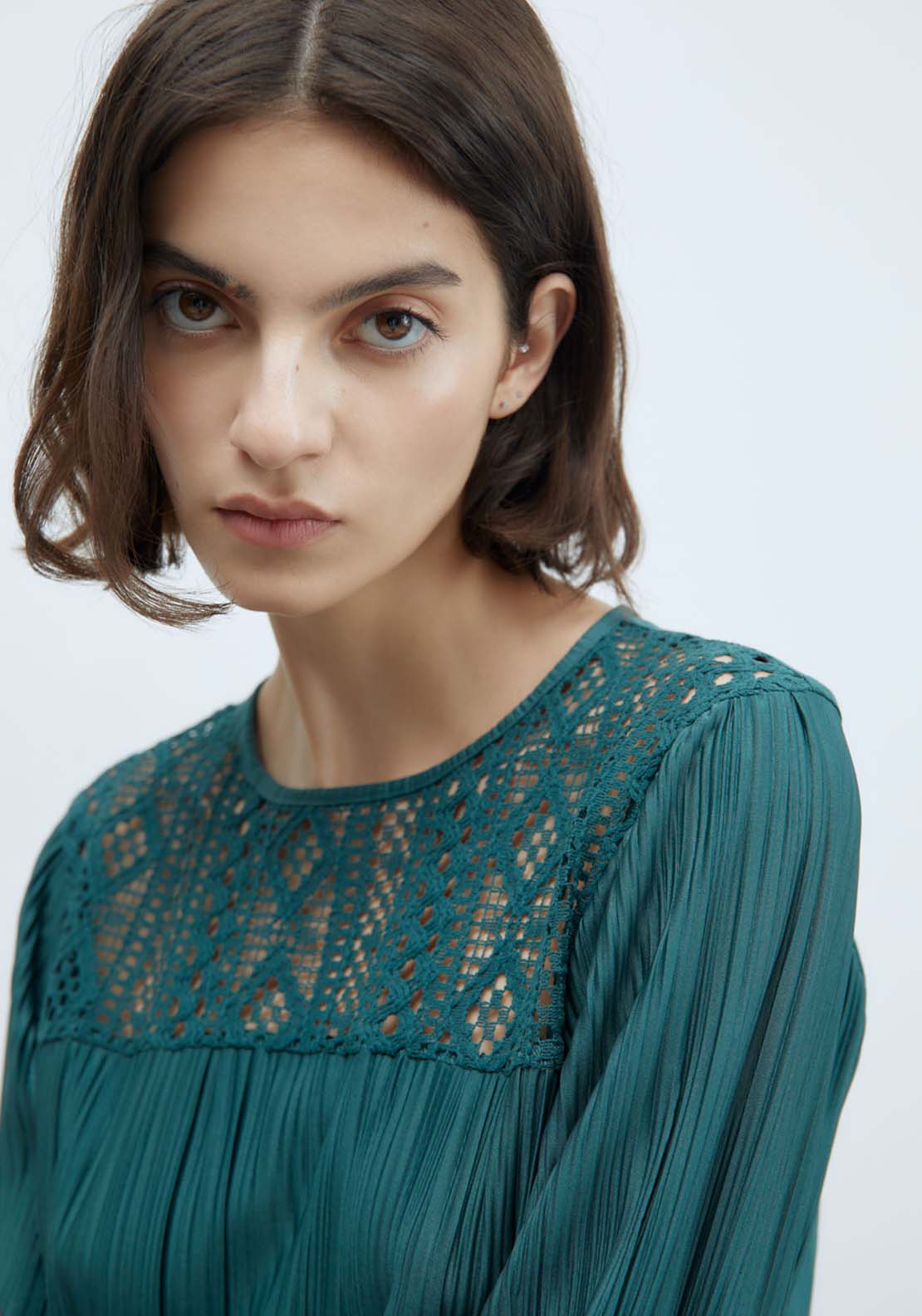 Sfera Pleated Romantic Long-Sleeved Top - Green Acid 2 Shaws Department Stores