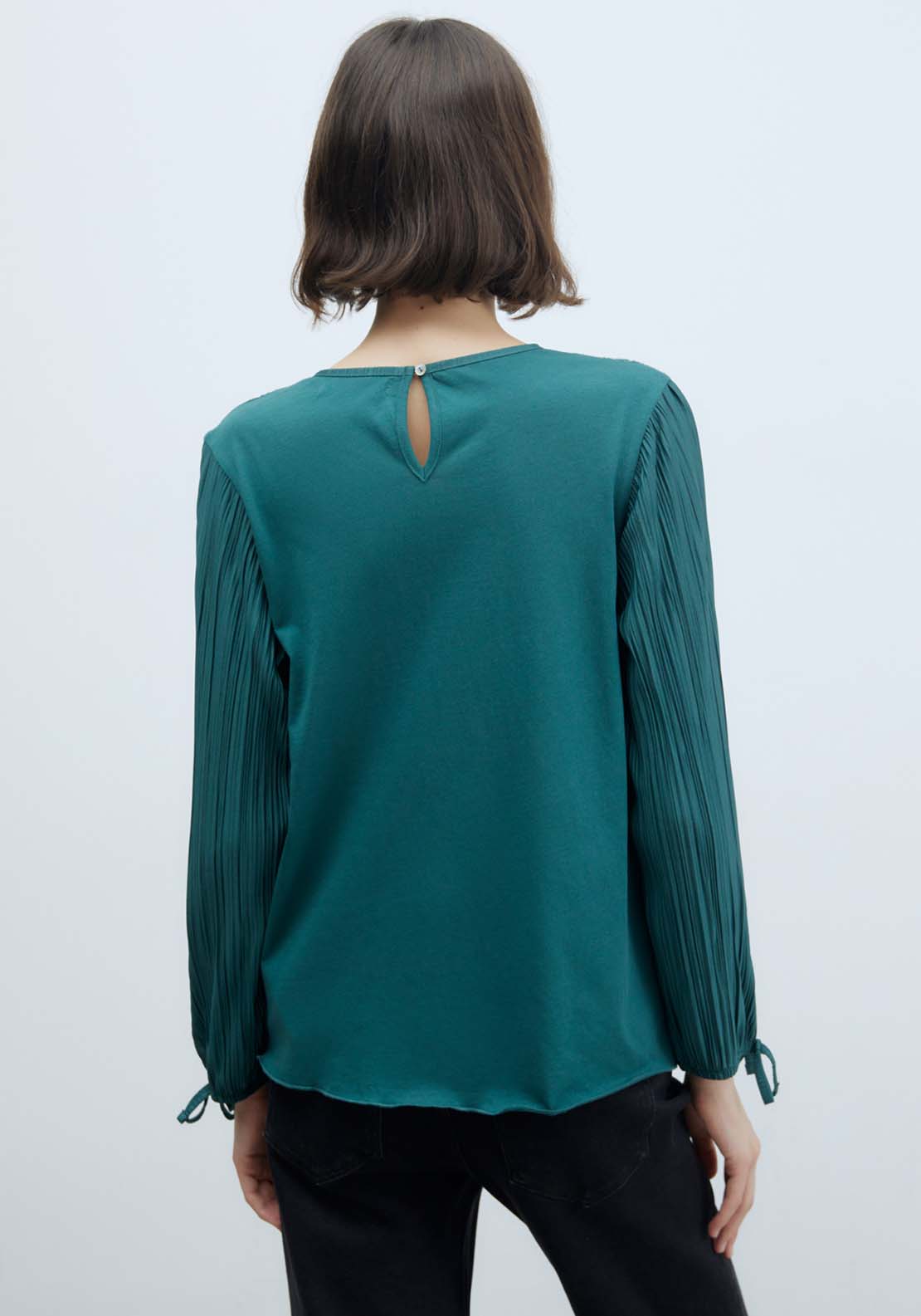 Sfera Pleated Romantic Long-Sleeved Top - Green Acid 5 Shaws Department Stores
