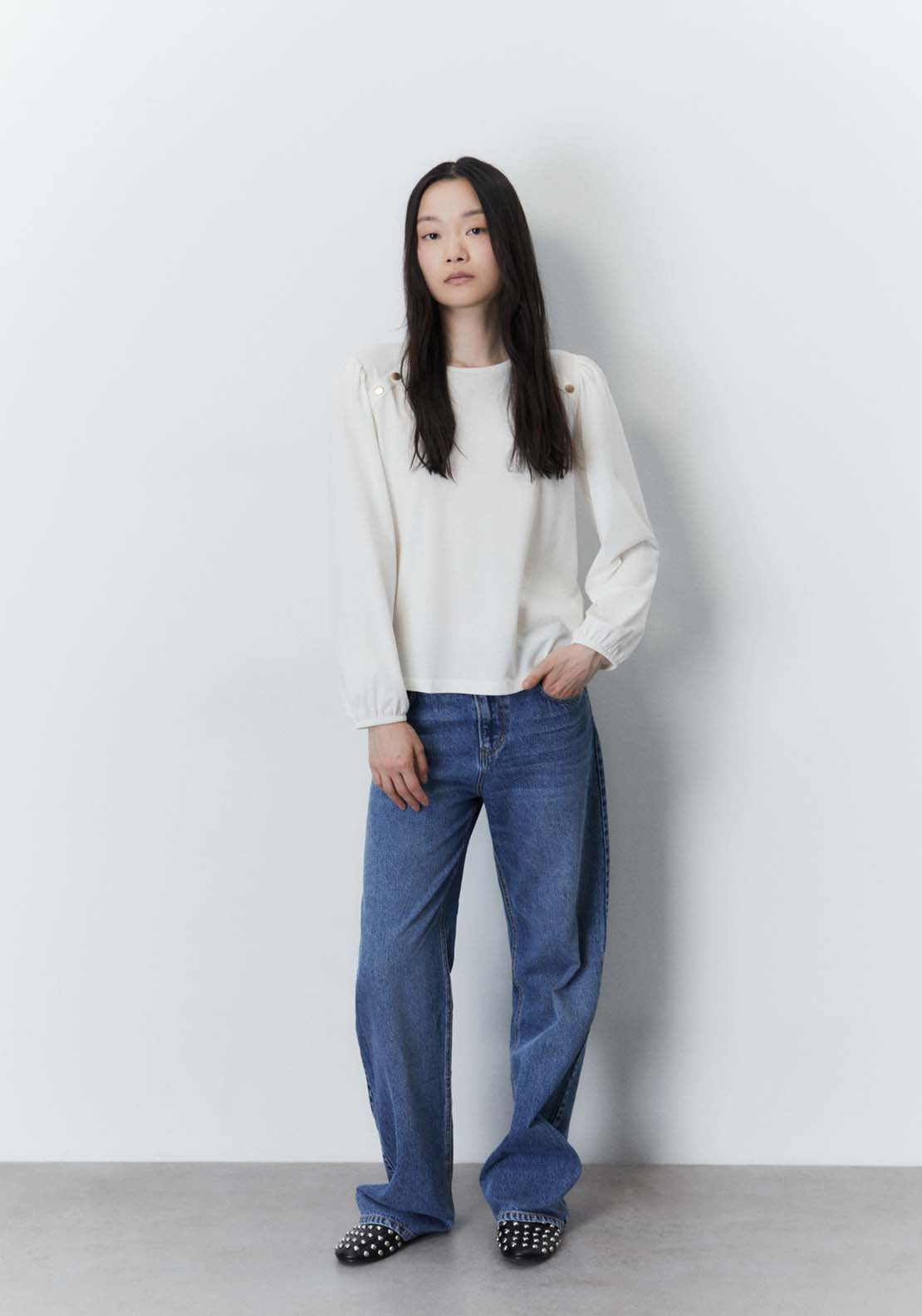 Sfera Plain long-sleeved T-shirt Top - White 2 Shaws Department Stores