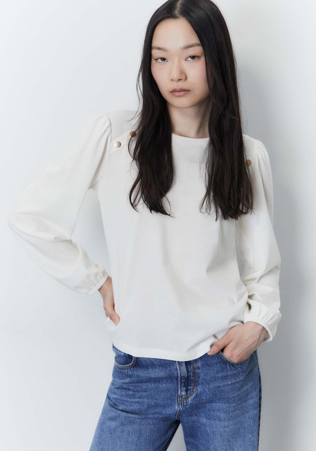 Sfera Plain long-sleeved T-shirt Top - White 1 Shaws Department Stores