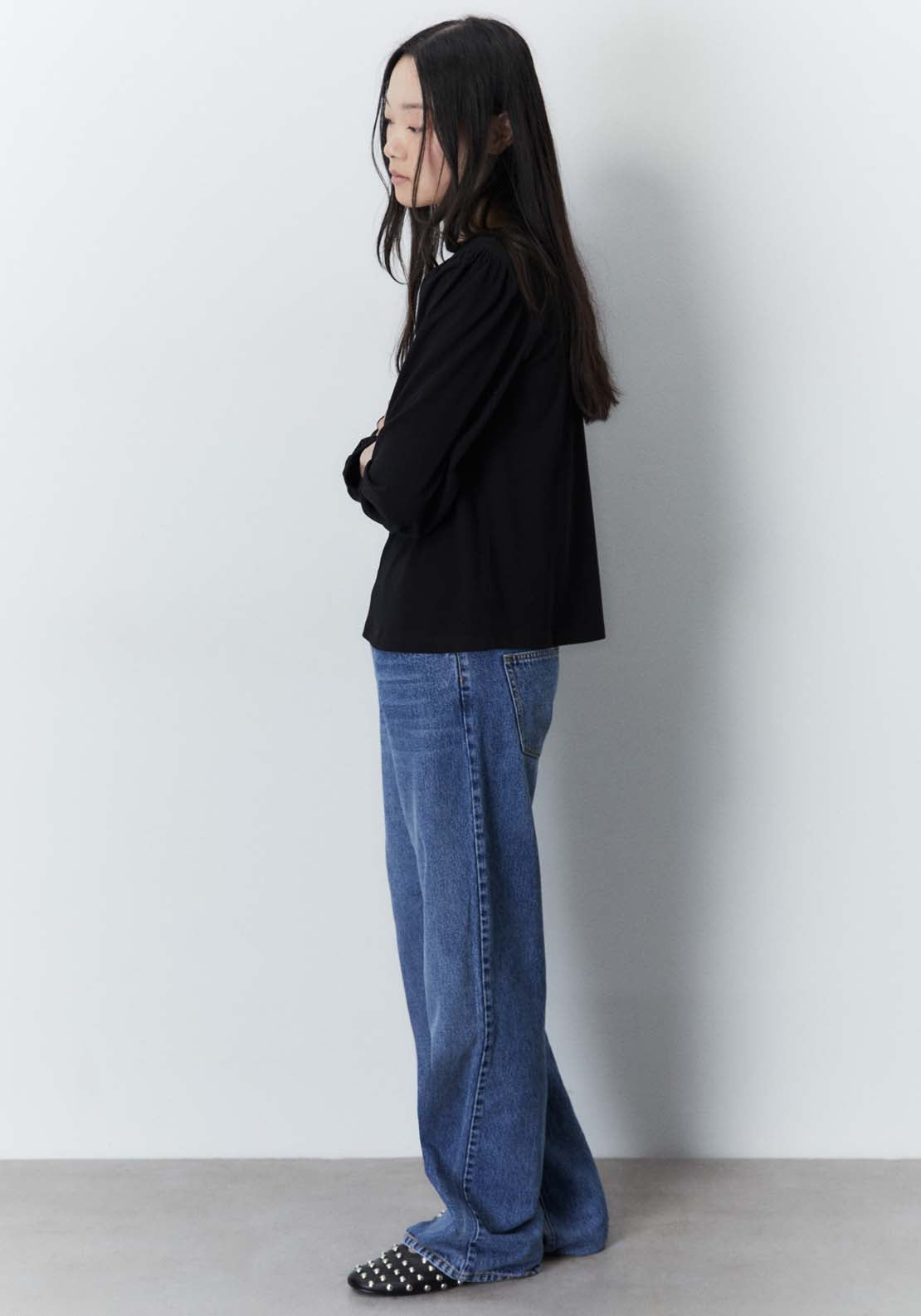Sfera Plain long-sleeved T-shirt Top - Black 2 Shaws Department Stores