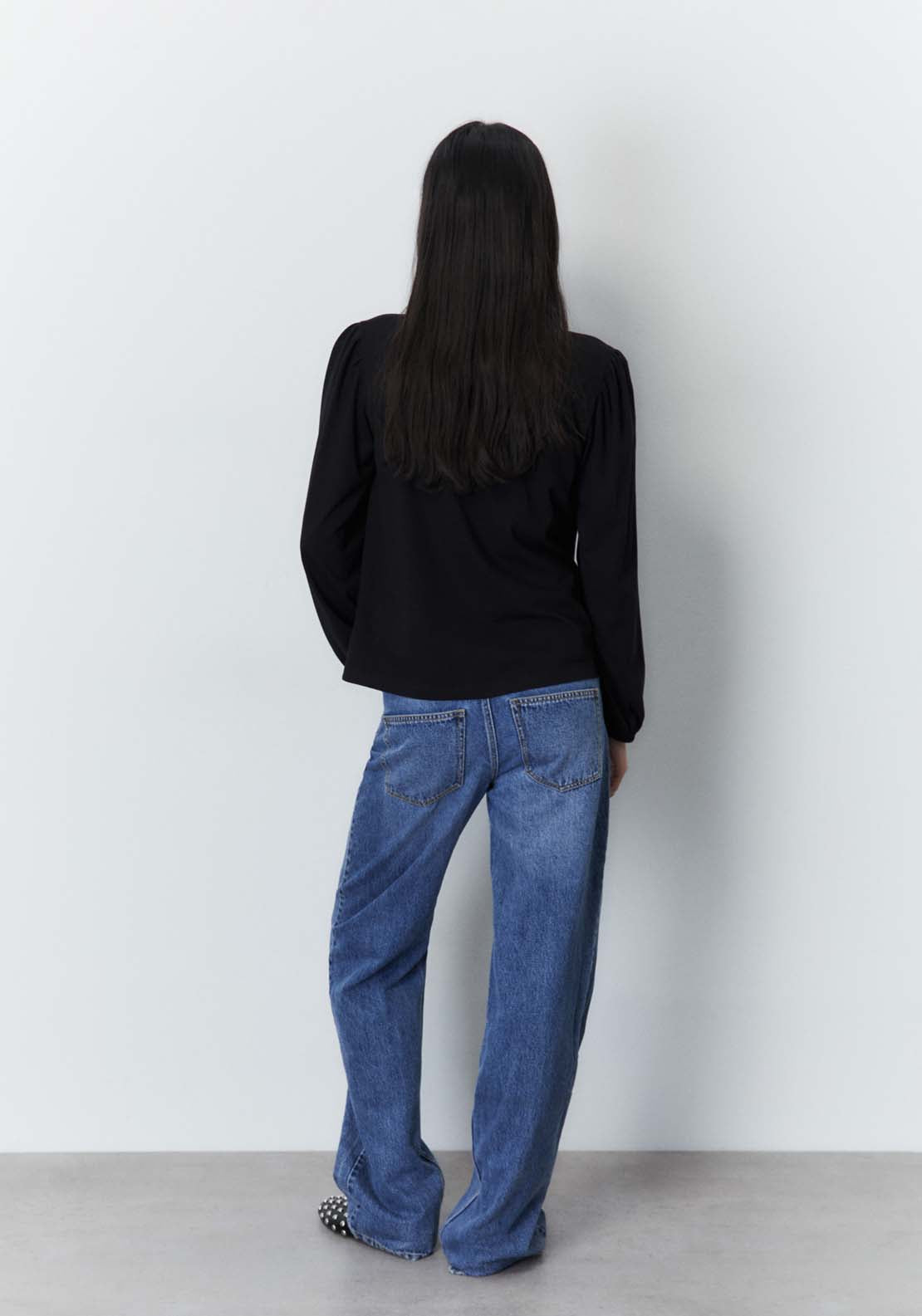 Sfera Plain long-sleeved T-shirt Top - Black 3 Shaws Department Stores