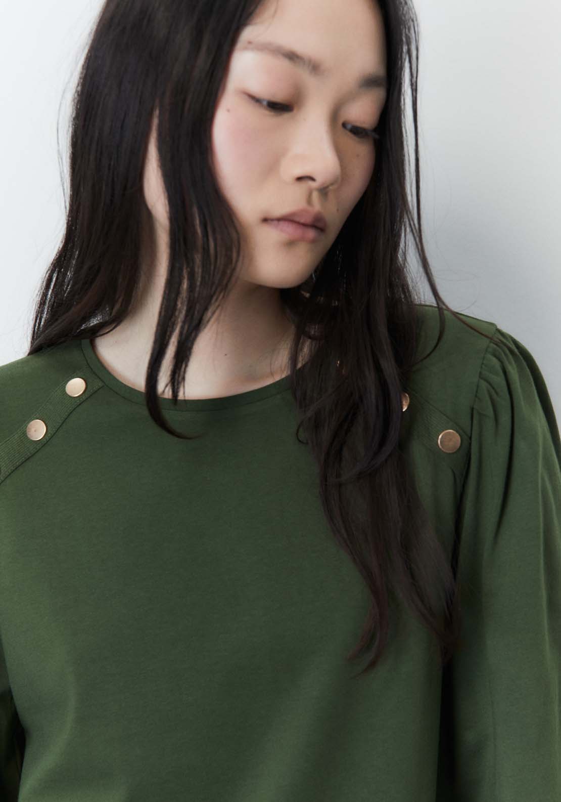 Sfera Plain long-sleeved T-shirt Top - Green 3 Shaws Department Stores