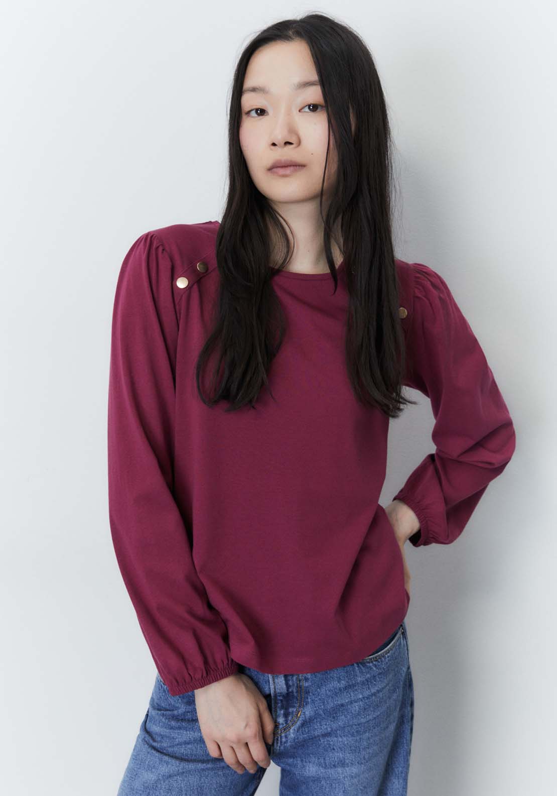 Sfera Plain long-sleeved T-shirt Top - Magenta 1 Shaws Department Stores