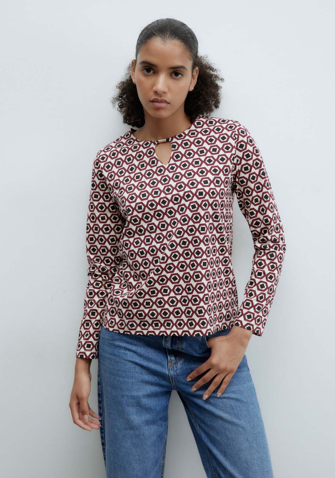 Sfera Printed top - Burgundy 1 Shaws Department Stores