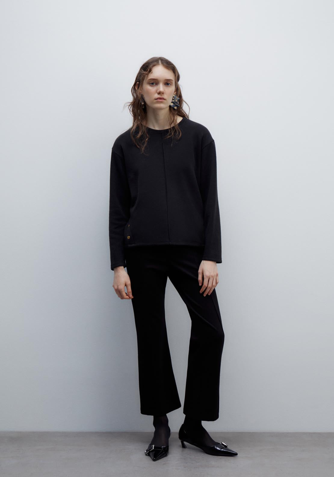 Sfera Buttons soft-touch long-sleeved T-shirt - Black 3 Shaws Department Stores