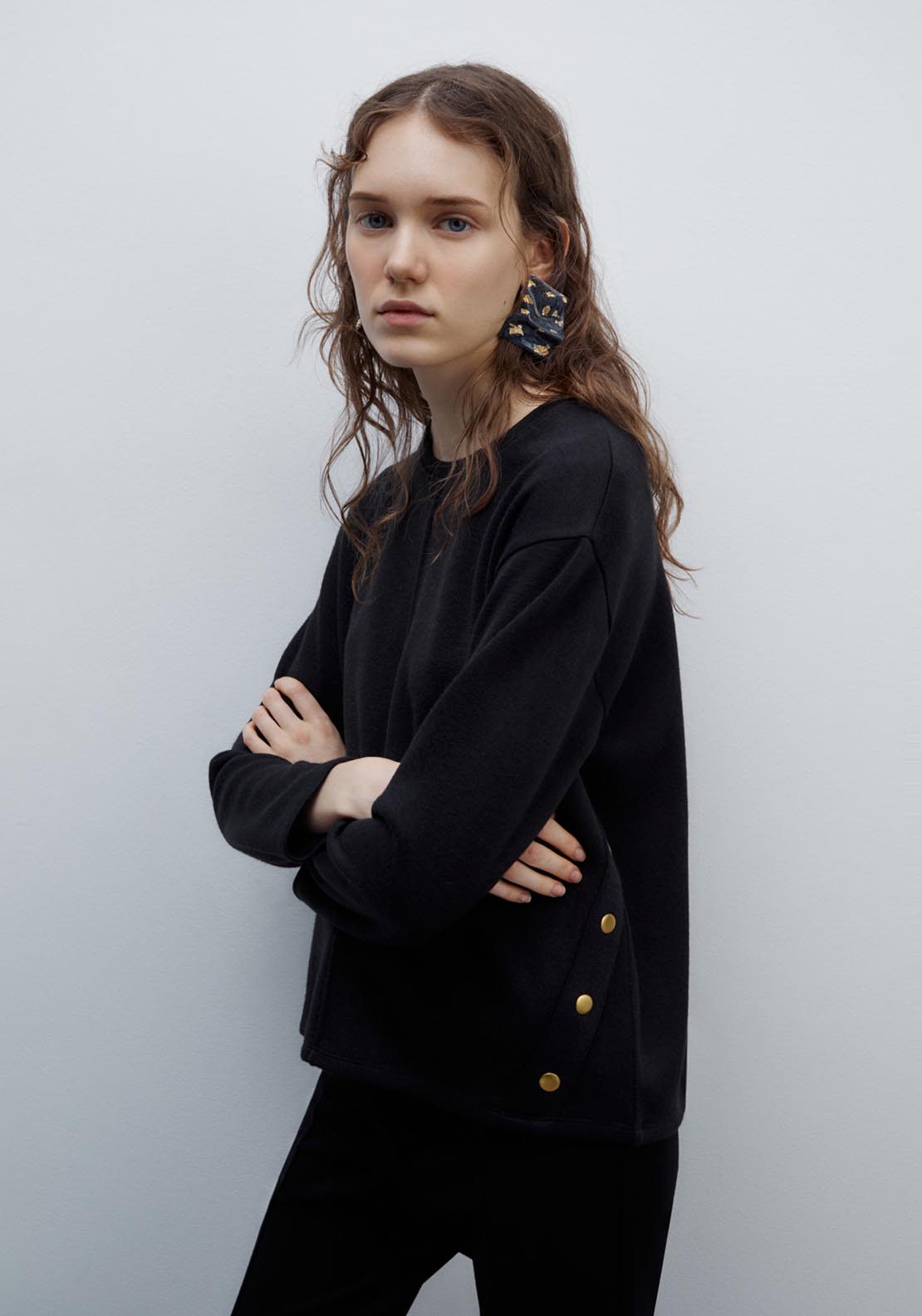 Sfera Buttons soft-touch long-sleeved T-shirt - Black 2 Shaws Department Stores