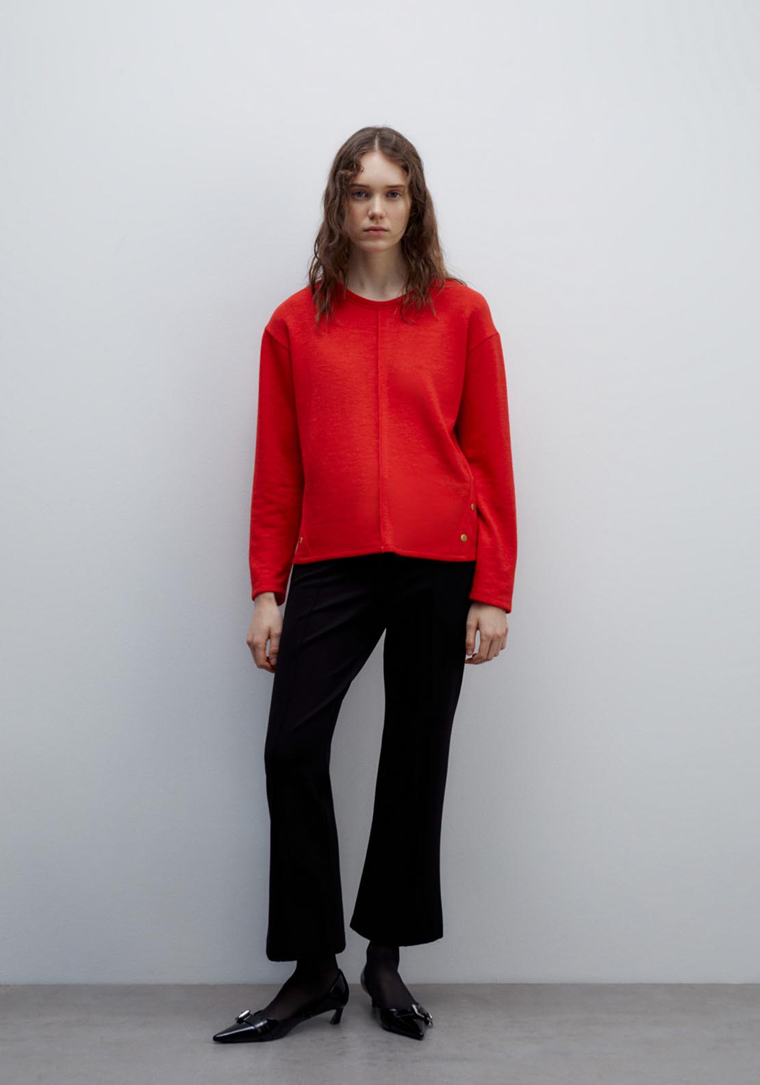 Sfera Buttons soft-touch long-sleeved T-shirt - Red 1 Shaws Department Stores