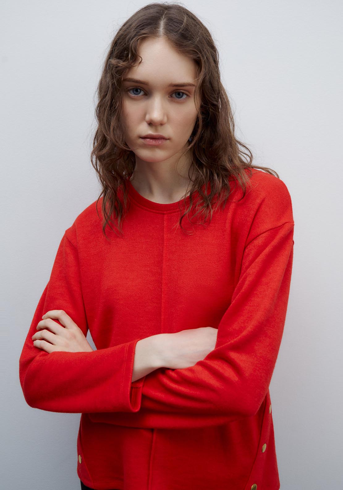 Sfera Buttons soft-touch long-sleeved T-shirt - Red 3 Shaws Department Stores