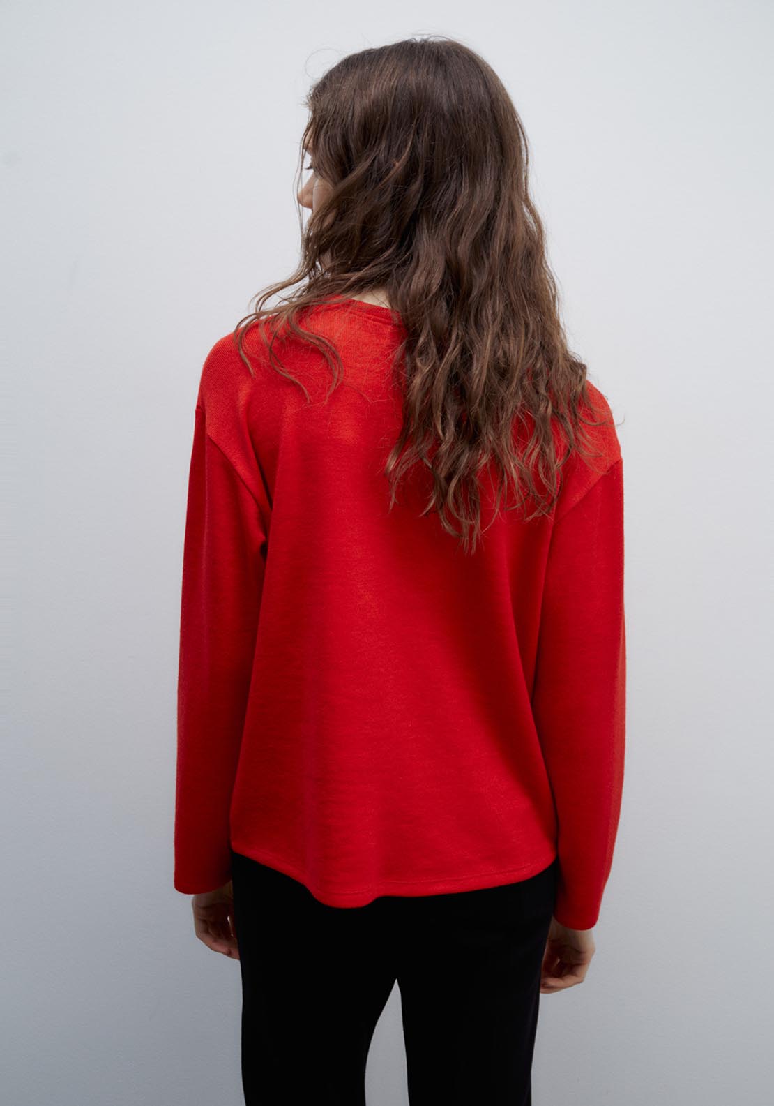 Sfera Buttons soft-touch long-sleeved T-shirt - Red 4 Shaws Department Stores