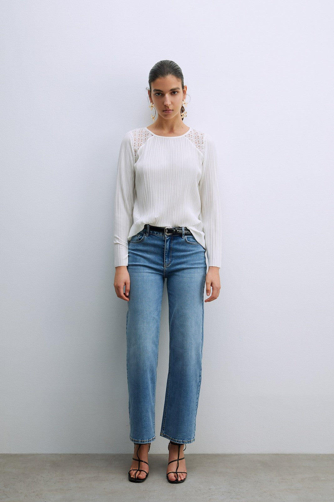 Sfera Romantic Ls Pleat Top - Ecru 1 Shaws Department Stores