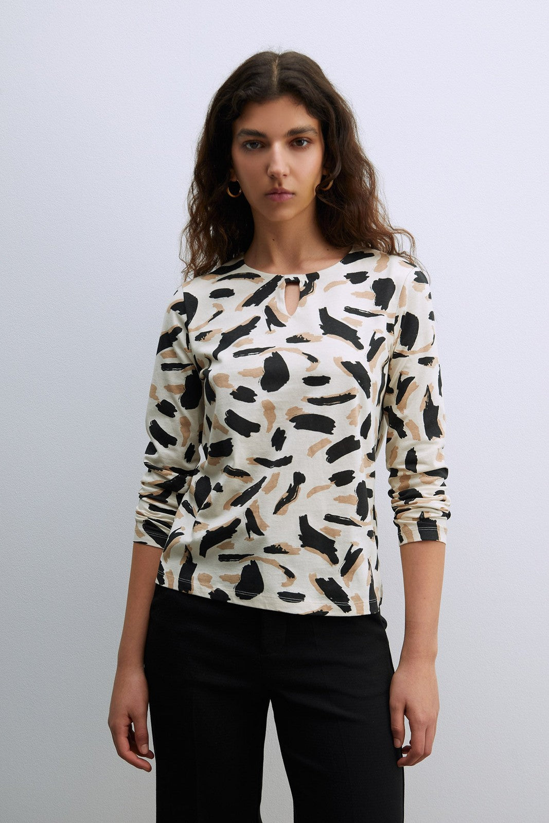 Sfera Long Sleeve Printed T-Shirt - Black 1 Shaws Department Stores