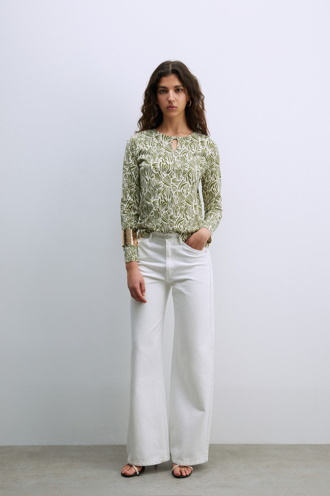 Sfera Long Sleeve Printed T-Shirt - Khaki 3 Shaws Department Stores