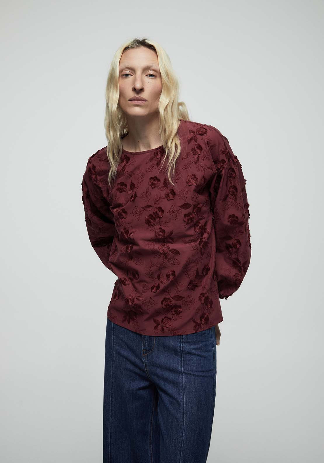 Embroidered Flowers Top - Purple