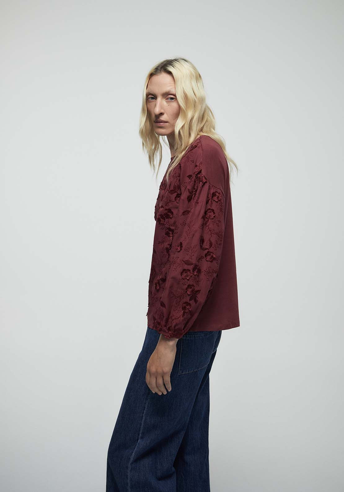 Embroidered Flowers Top - Purple