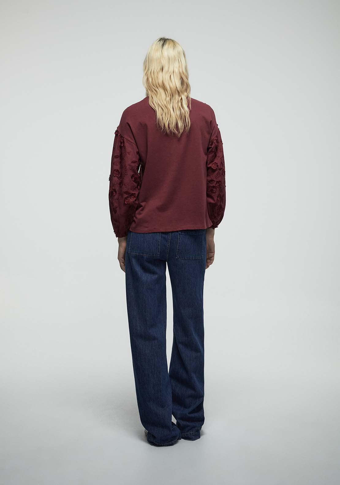 Embroidered Flowers Top - Purple