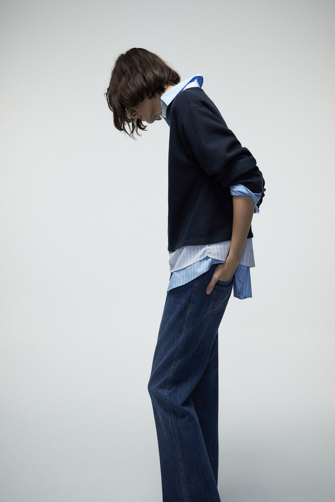 Soft Touch False Shirt Tail Top - Blue