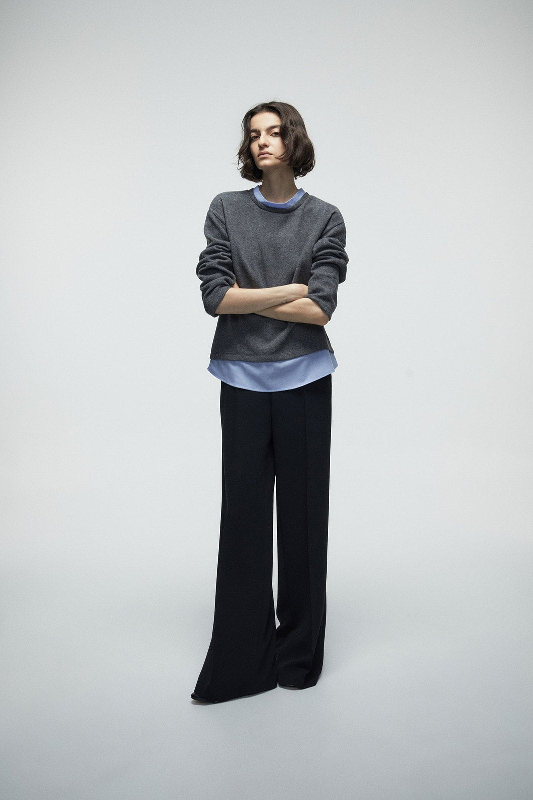 Soft Touch False Shirt Tail Top - Grey