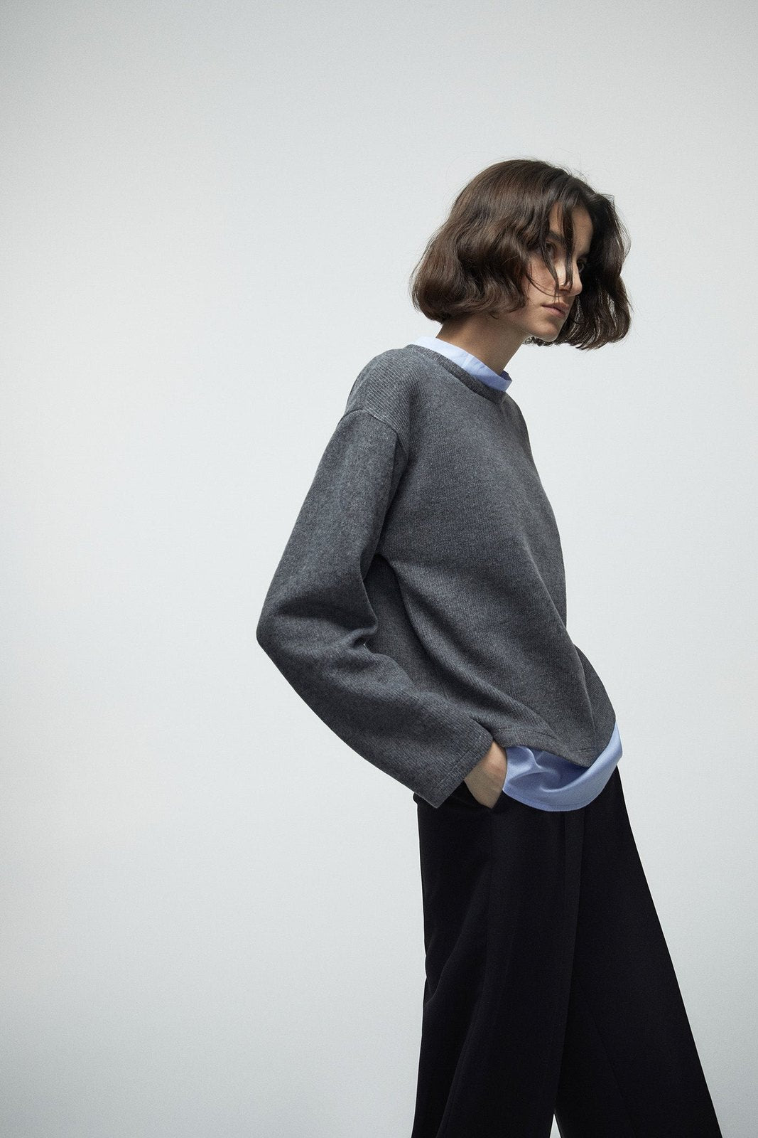 Soft Touch False Shirt Tail Top - Grey