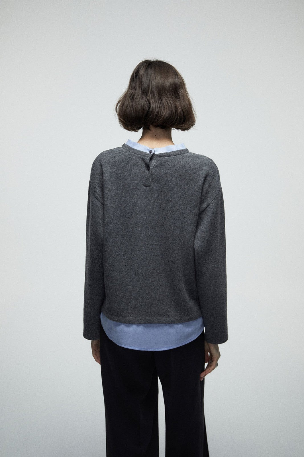 Soft Touch False Shirt Tail Top - Grey