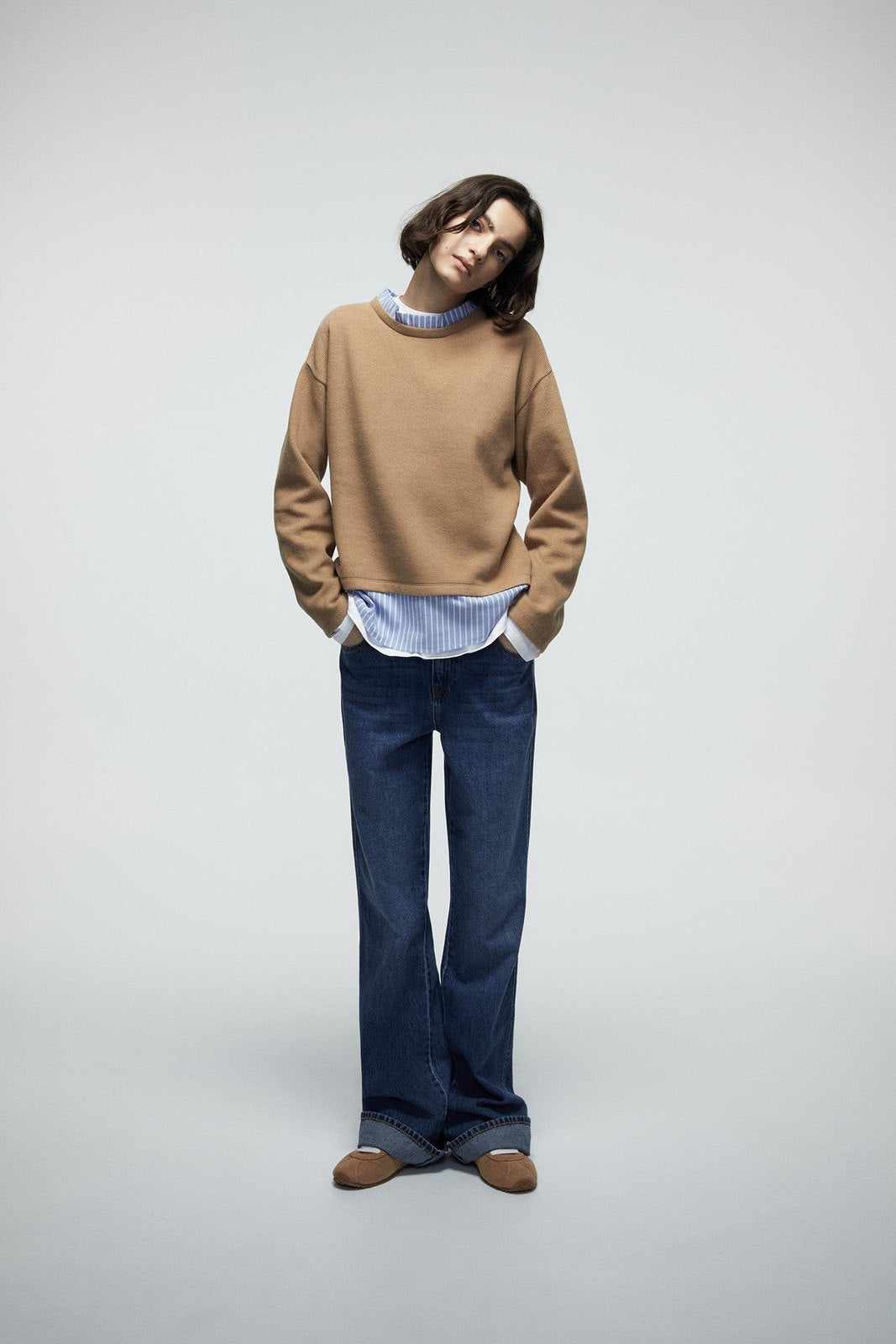 Soft Touch False Shirt Tail Top - Brown
