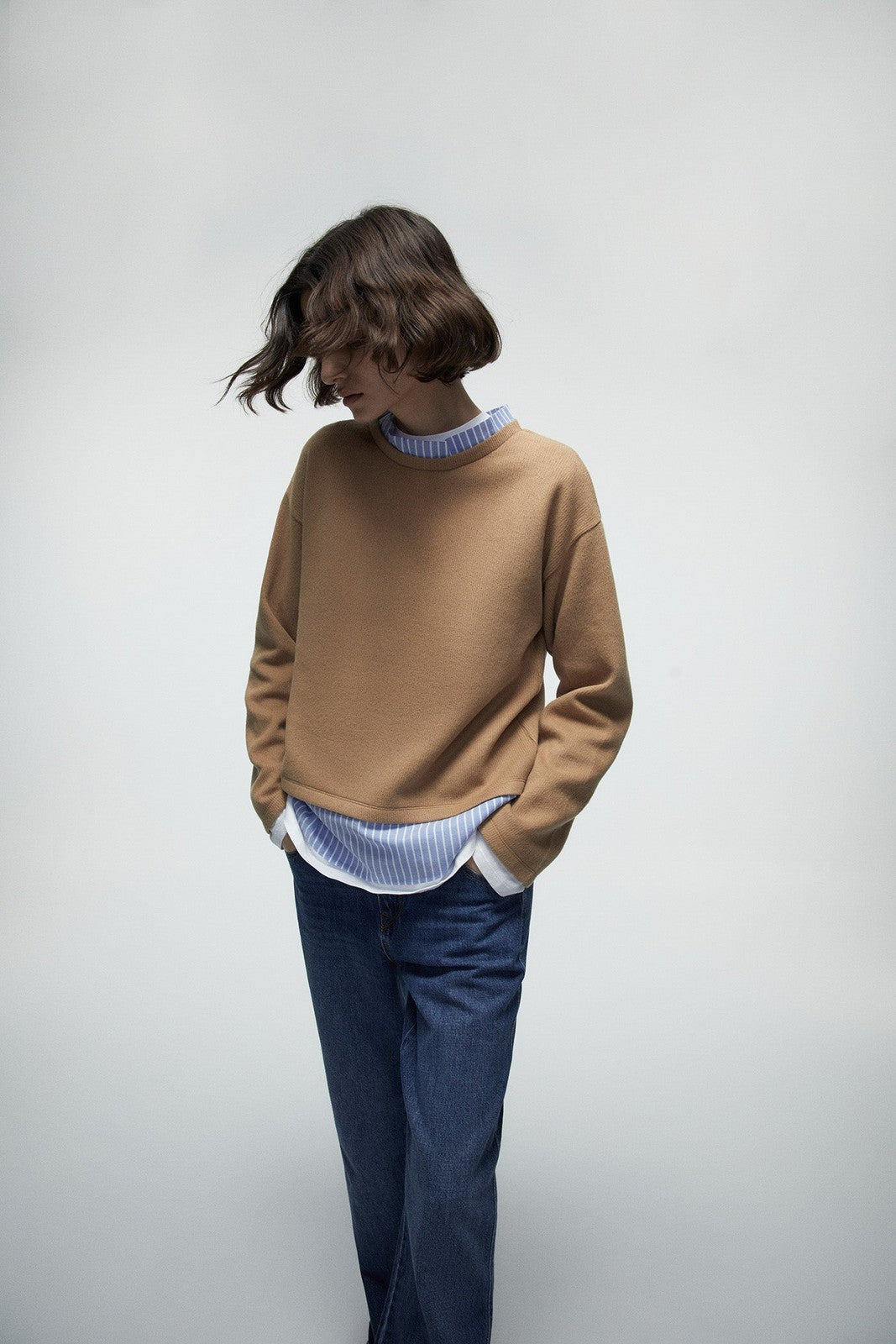 Soft Touch False Shirt Tail Top - Brown