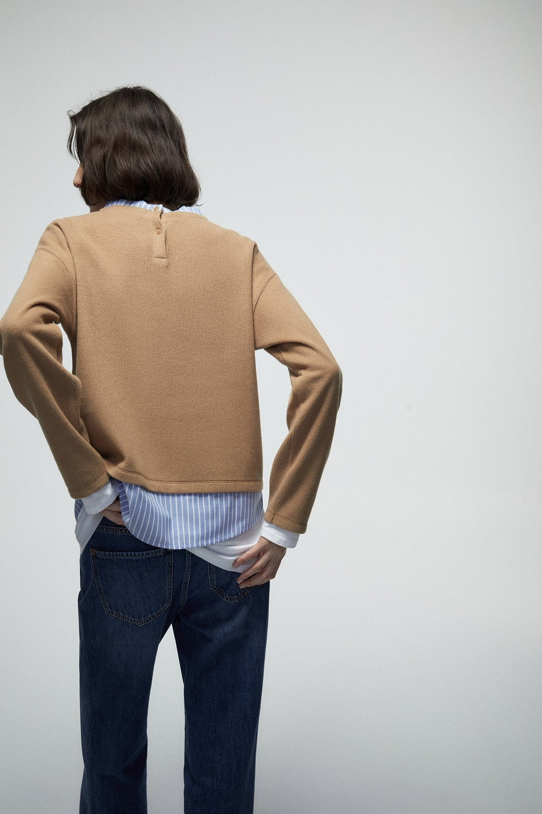 Soft Touch False Shirt Tail Top - Brown