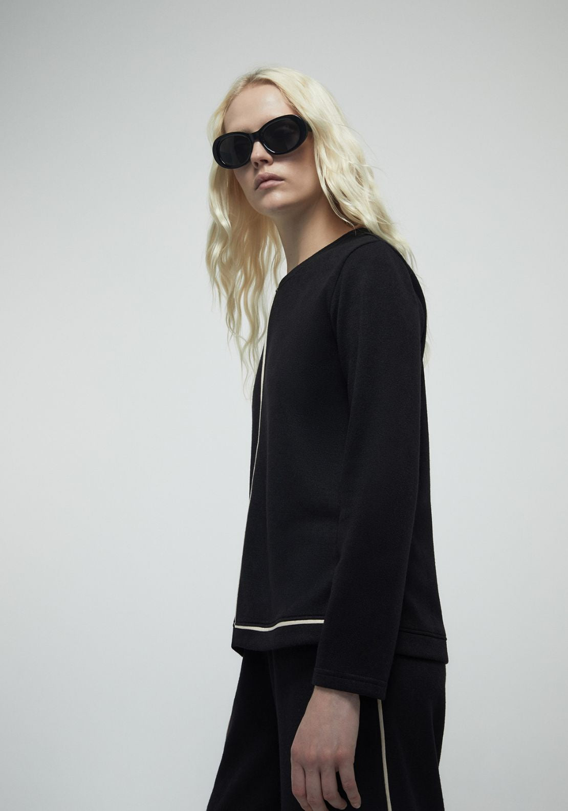 Contrast Trim Soft Touch Top - Black