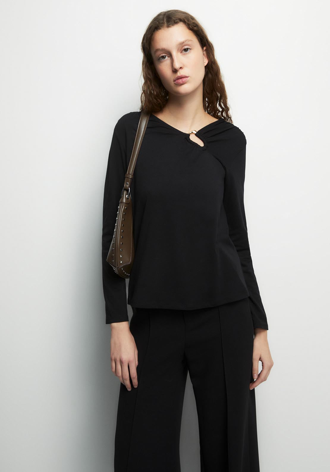 Adornment Detail Plain Top - Black