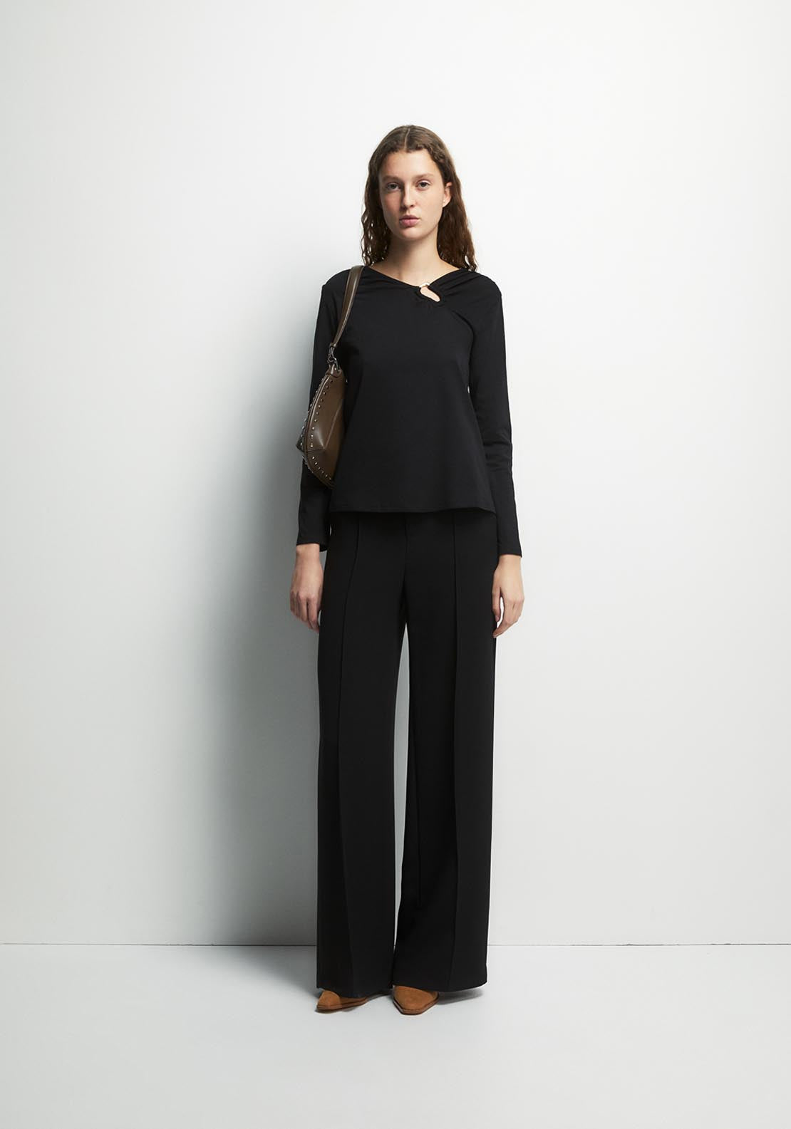 Adornment Detail Plain Top - Black