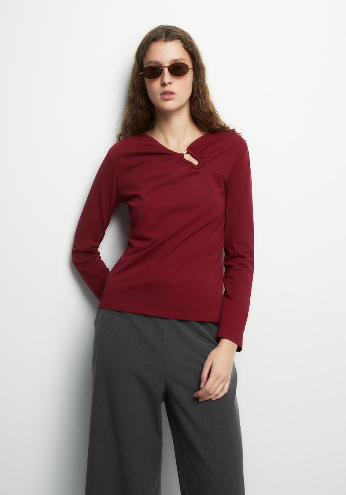 Adornment Detail Plain Top - Red