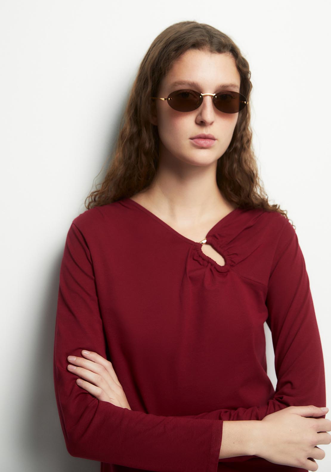 Adornment Detail Plain Top - Red