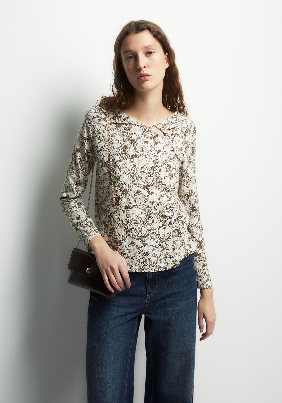 Long Sleeve Adornment Detail Top - Beige