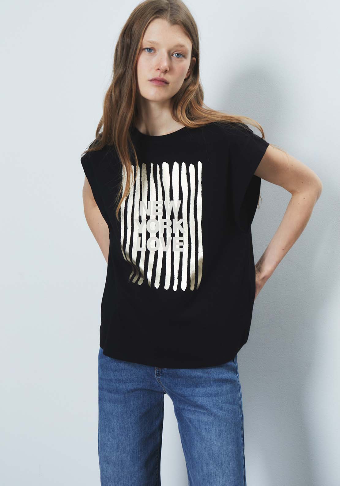 Sfera Foil Print T-Shirt - Black 1 Shaws Department Stores