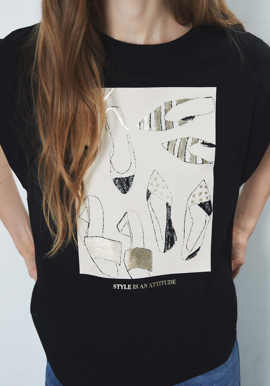 Sfera Foil Print T-Shirt - Black 2 Shaws Department Stores