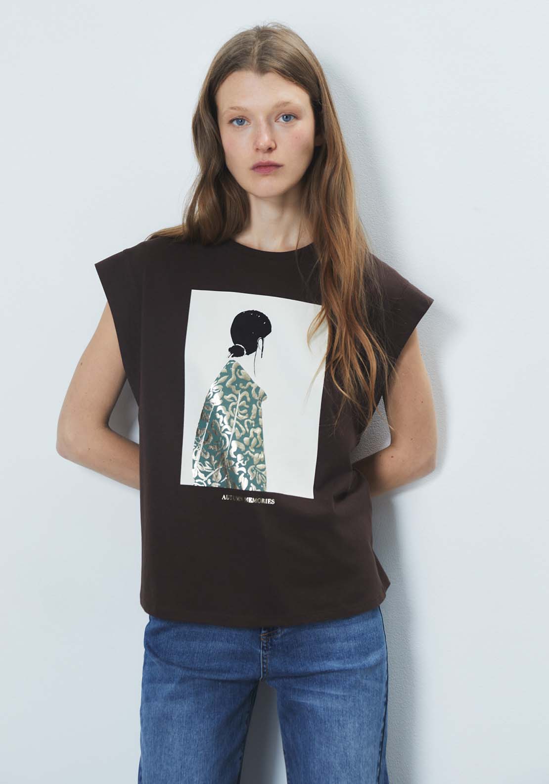 Sfera Foil Print T-Shirt - Chocolate 1 Shaws Department Stores