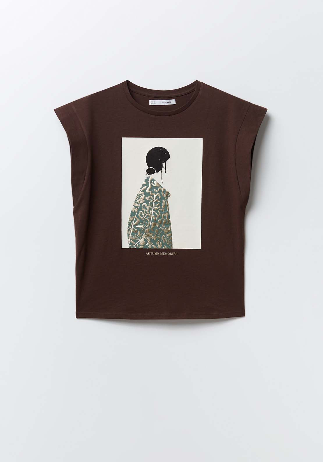Sfera Foil Print T-Shirt - Chocolate 5 Shaws Department Stores