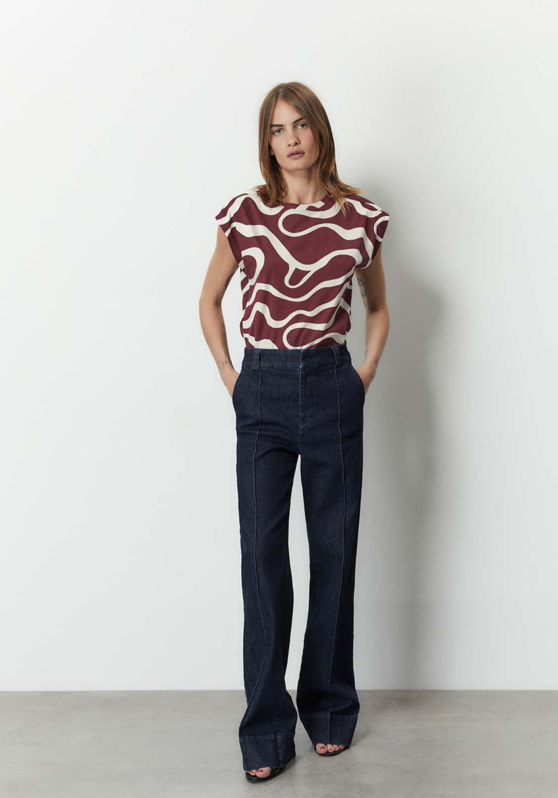Sfera Printed Top - Burgundy 3 Shaws Department Stores