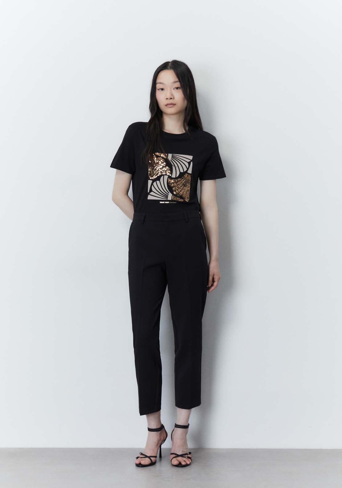 Sfera Placement print sequins T-shirt - Black 3 Shaws Department Stores